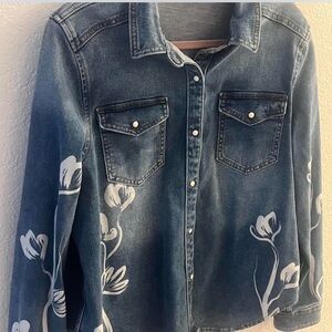 DRIFTWOOD Blue Button Down Shirt with White Floral Design